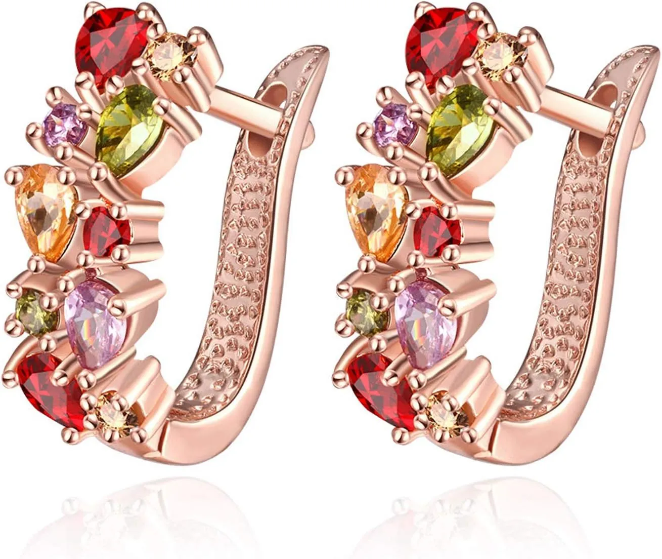 14K Rose Gold Huggie Stud Earrings for Women Gold Hoop Earrings Multicolored Crystal Elements Fashion Bridal Jewelry
