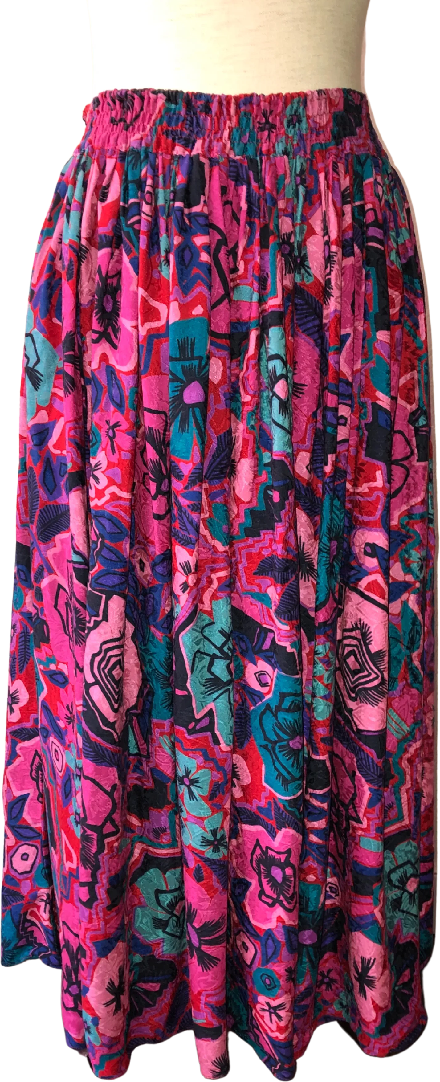 '80’s Hot Pink Abstract Floral Silk Skirt by Diane Freis