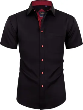 Alimens & Gentle Mens Short Sleeve Dress Shirts Wrinkle Free Solid Casual Button Down Shirts with Pocket