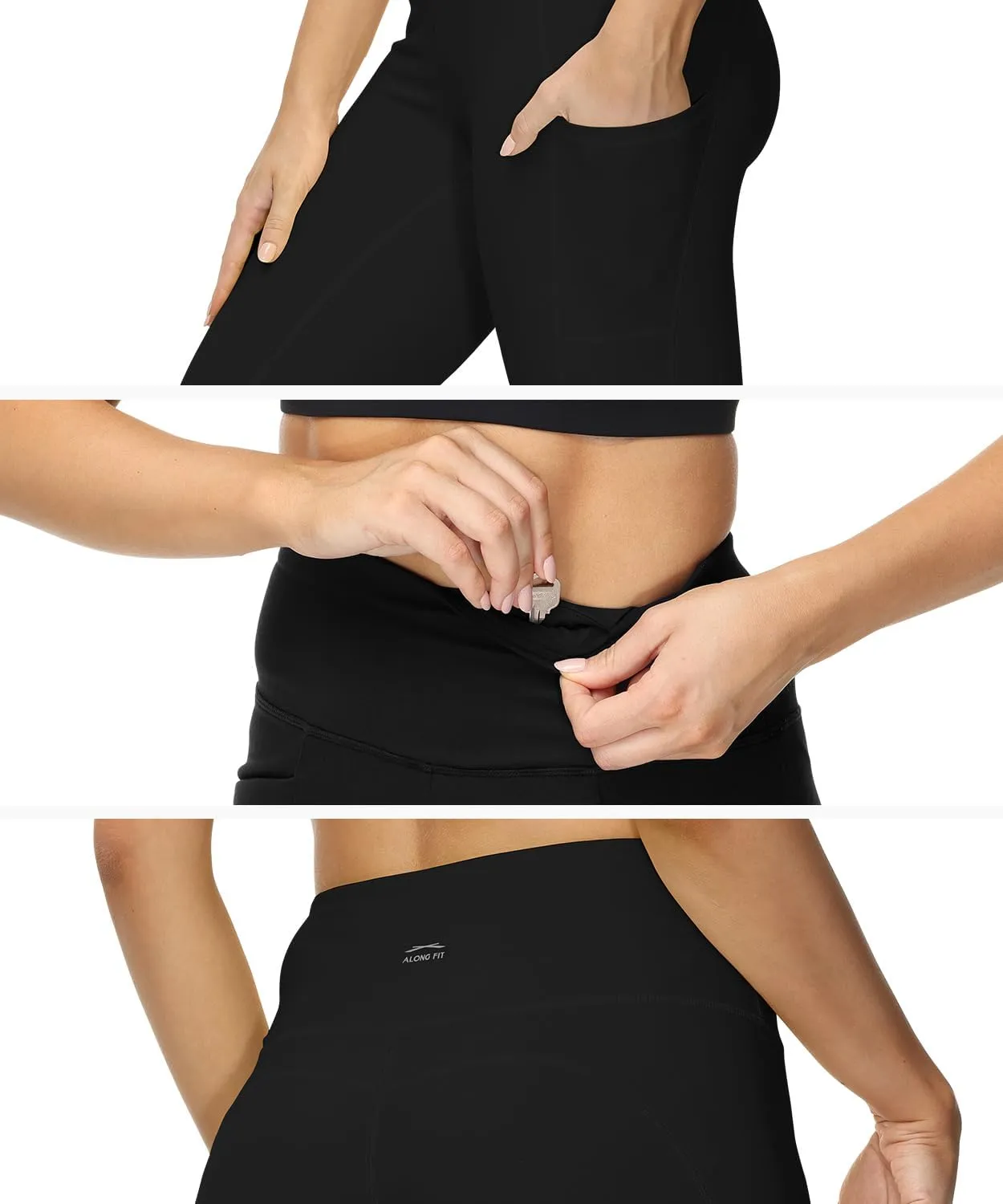 ALONG FIT Women High Waisted Biker Shorts Tummy Control Workout Yoga Shorts with Pockets Athletic Workout Running