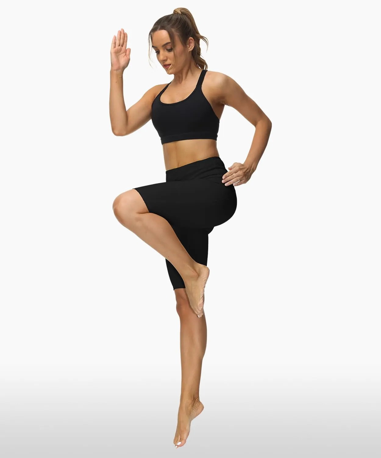 ALONG FIT Women High Waisted Biker Shorts Tummy Control Workout Yoga Shorts with Pockets Athletic Workout Running