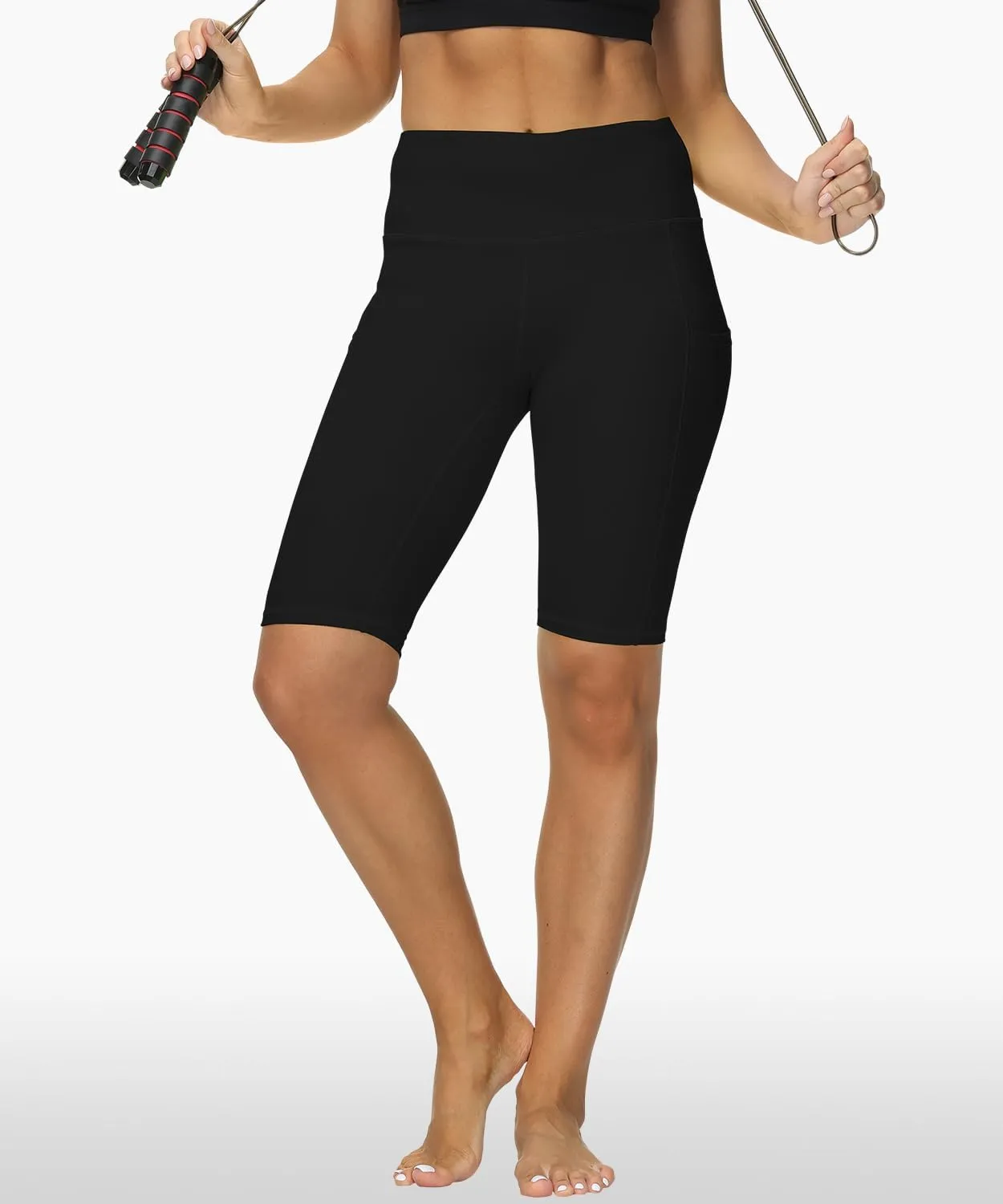 ALONG FIT Women High Waisted Biker Shorts Tummy Control Workout Yoga Shorts with Pockets Athletic Workout Running