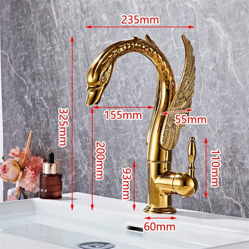 Antique Swan Bathroom Faucet Basin Faucet Mixer Tap Waterfall Faucet