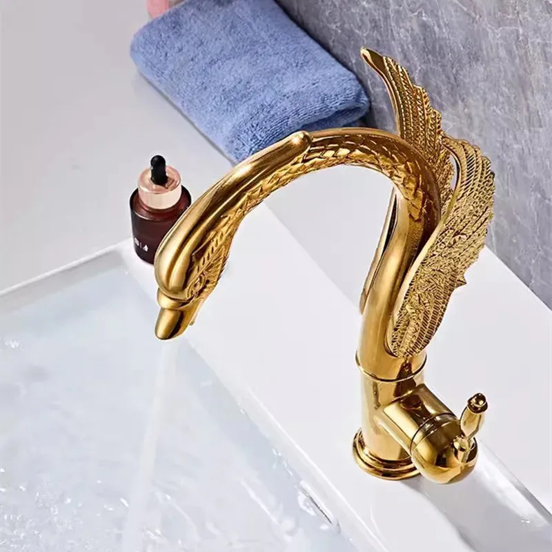 Antique Swan Bathroom Faucet Basin Faucet Mixer Tap Waterfall Faucet