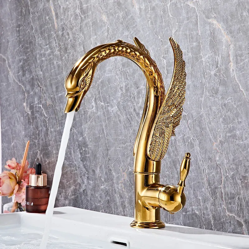 Antique Swan Bathroom Faucet Basin Faucet Mixer Tap Waterfall Faucet