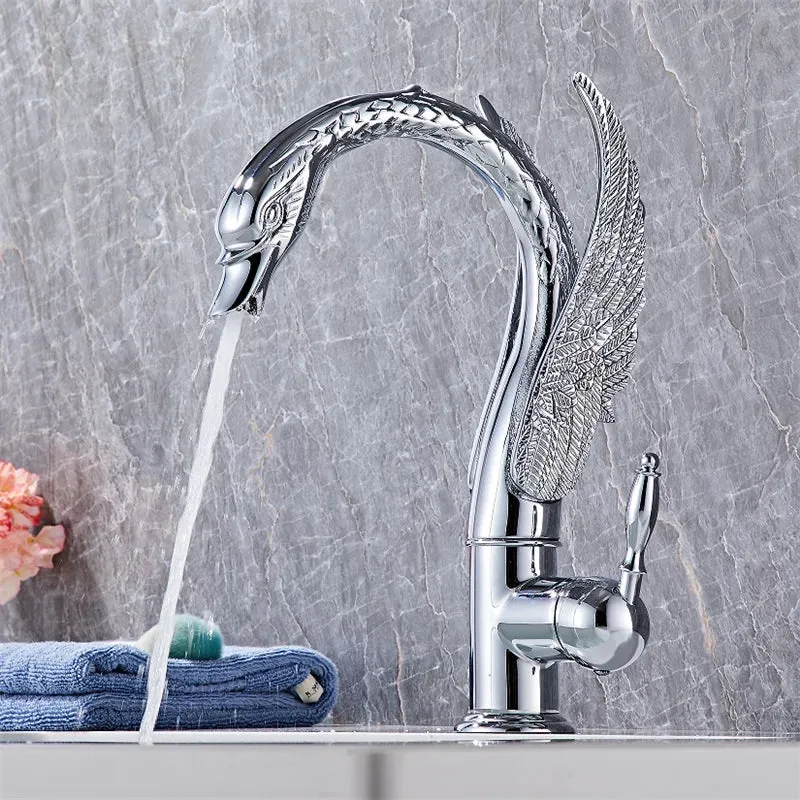 Antique Swan Bathroom Faucet Basin Faucet Mixer Tap Waterfall Faucet