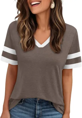 AUTOMET Women's Short Sleeve V Neck T Shirts Trendy Casual Spring Tops Summer Fashion Tees Basic Clothes