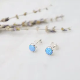 Blue Opal Cabochon Post Earrings