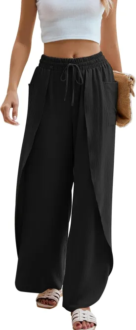 BMJL Womens Wide Leg Summer Pants Flowy Side Split Palazzo Beach Pants Boho High Waisted Trousers