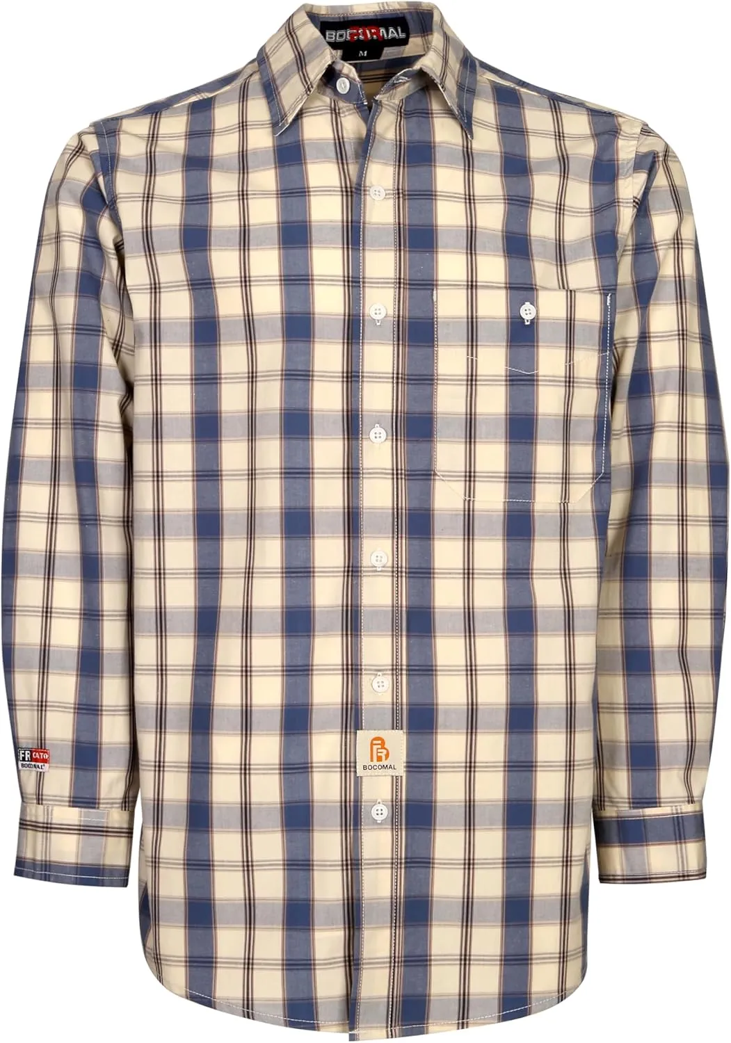 BOCOMAL FR Shirts Plaid 4.5oz Lightweight for Summer Flame Resistant Men's Fire Retardant Shirt-CAT1