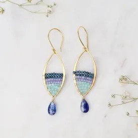Bright Blue Kyanite Gold Marquis Earrings