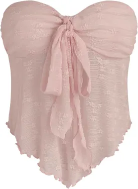 CIDER Summer Tube Tops for Women Floral Tie Front Cute Tops Sexy Going Out Tops Trendy Strapless Mesh Flowy Top Casual