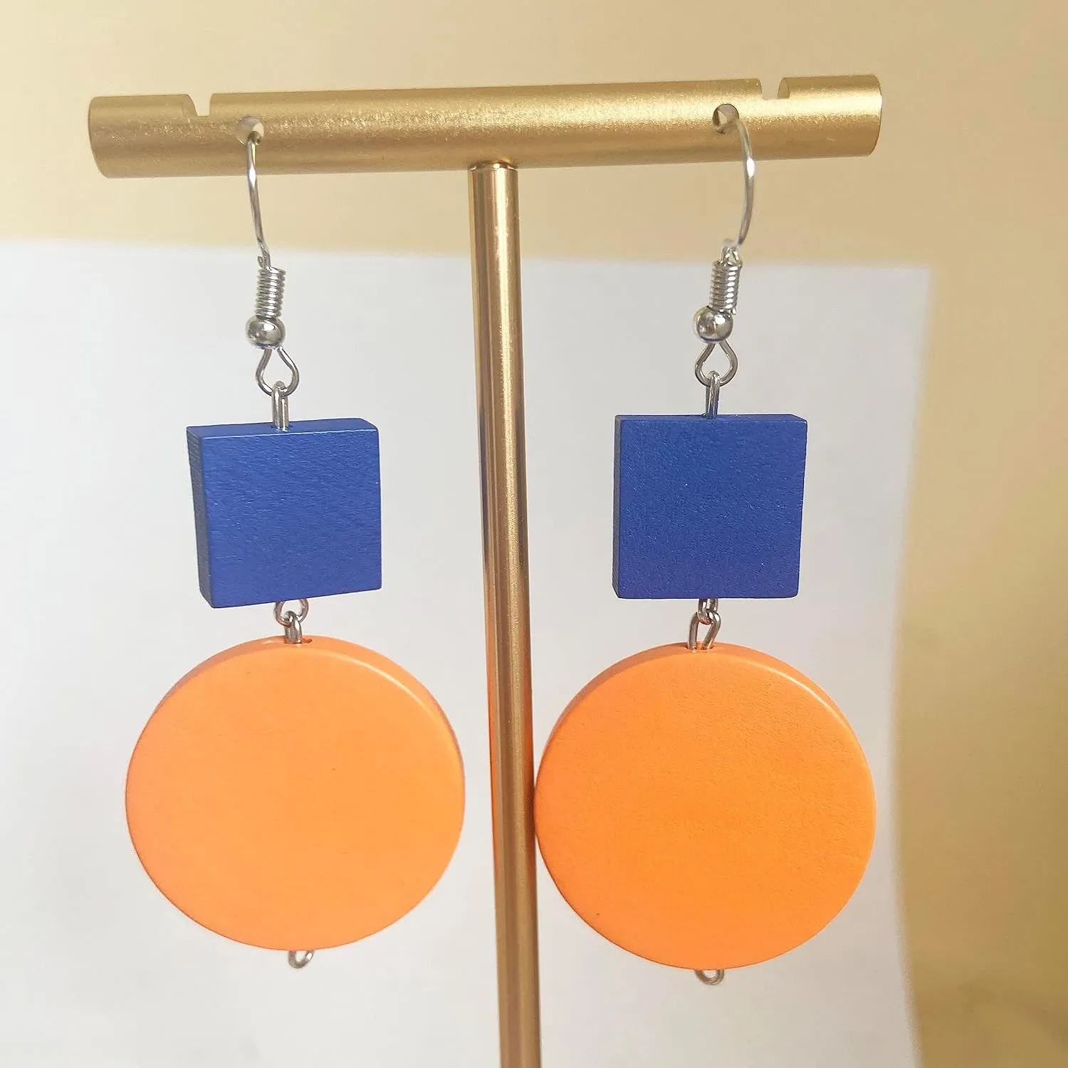coadipress Wooden Earrings for Women Bohemian Yellow Square Green Round Disc Dangle Drop Geometric Studs Earrings Jewelry