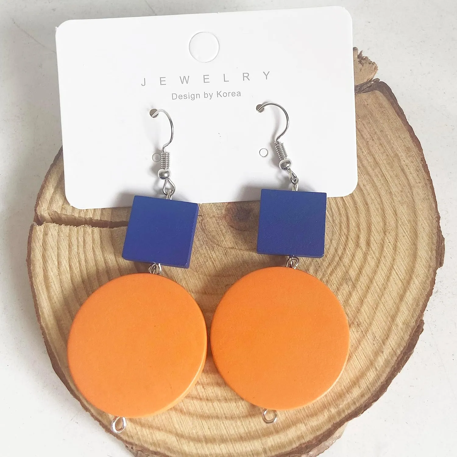 coadipress Wooden Earrings for Women Bohemian Yellow Square Green Round Disc Dangle Drop Geometric Studs Earrings Jewelry