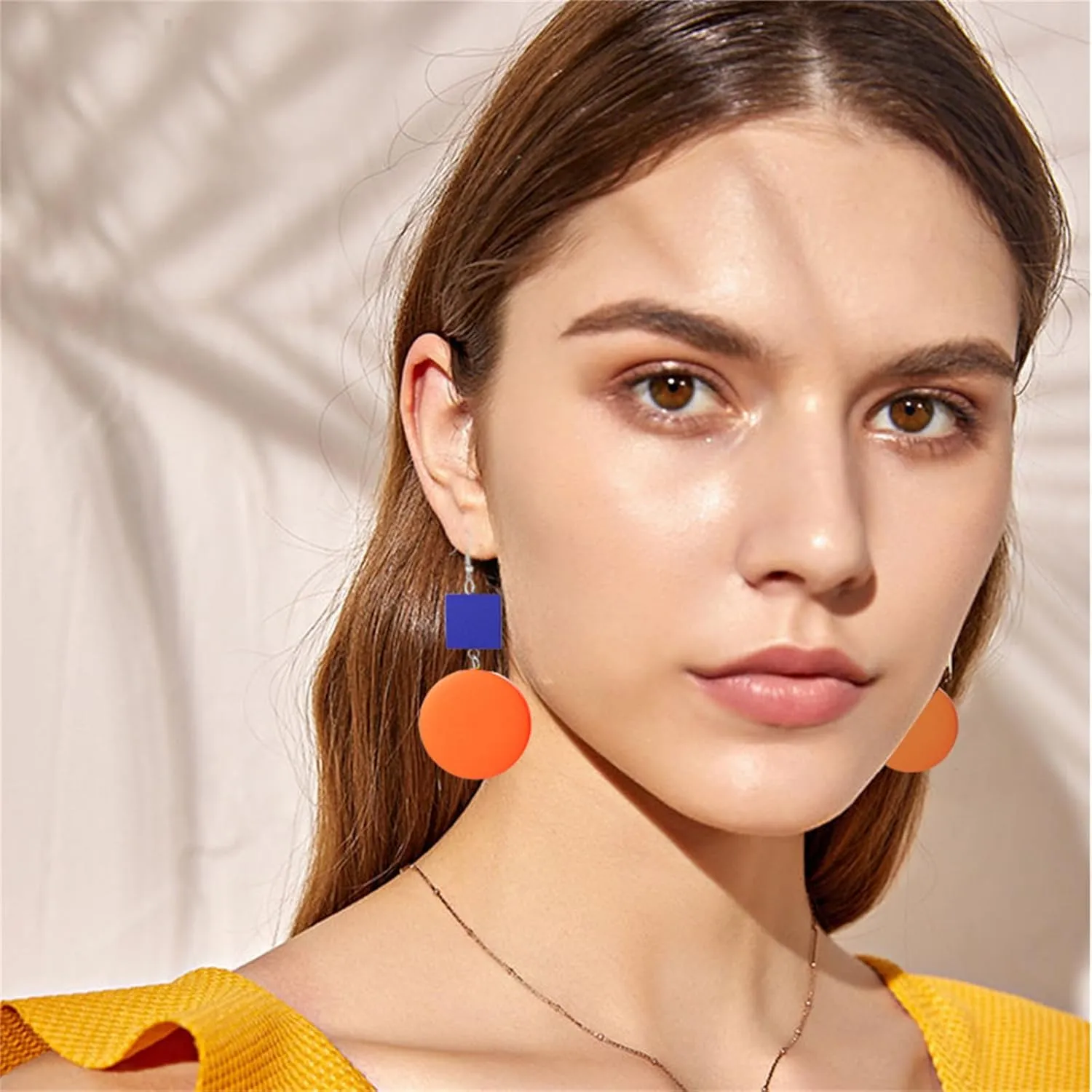 coadipress Wooden Earrings for Women Bohemian Yellow Square Green Round Disc Dangle Drop Geometric Studs Earrings Jewelry