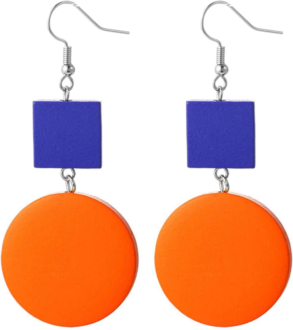 coadipress Wooden Earrings for Women Bohemian Yellow Square Green Round Disc Dangle Drop Geometric Studs Earrings Jewelry