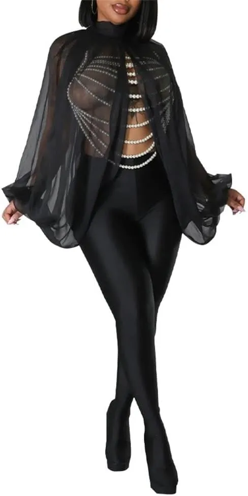 cu4eve Chiffon Blouses for Women Summmer Sexy Open Back Sheer See Through Tie Batwing Sleeve Tops Tunic Shirts