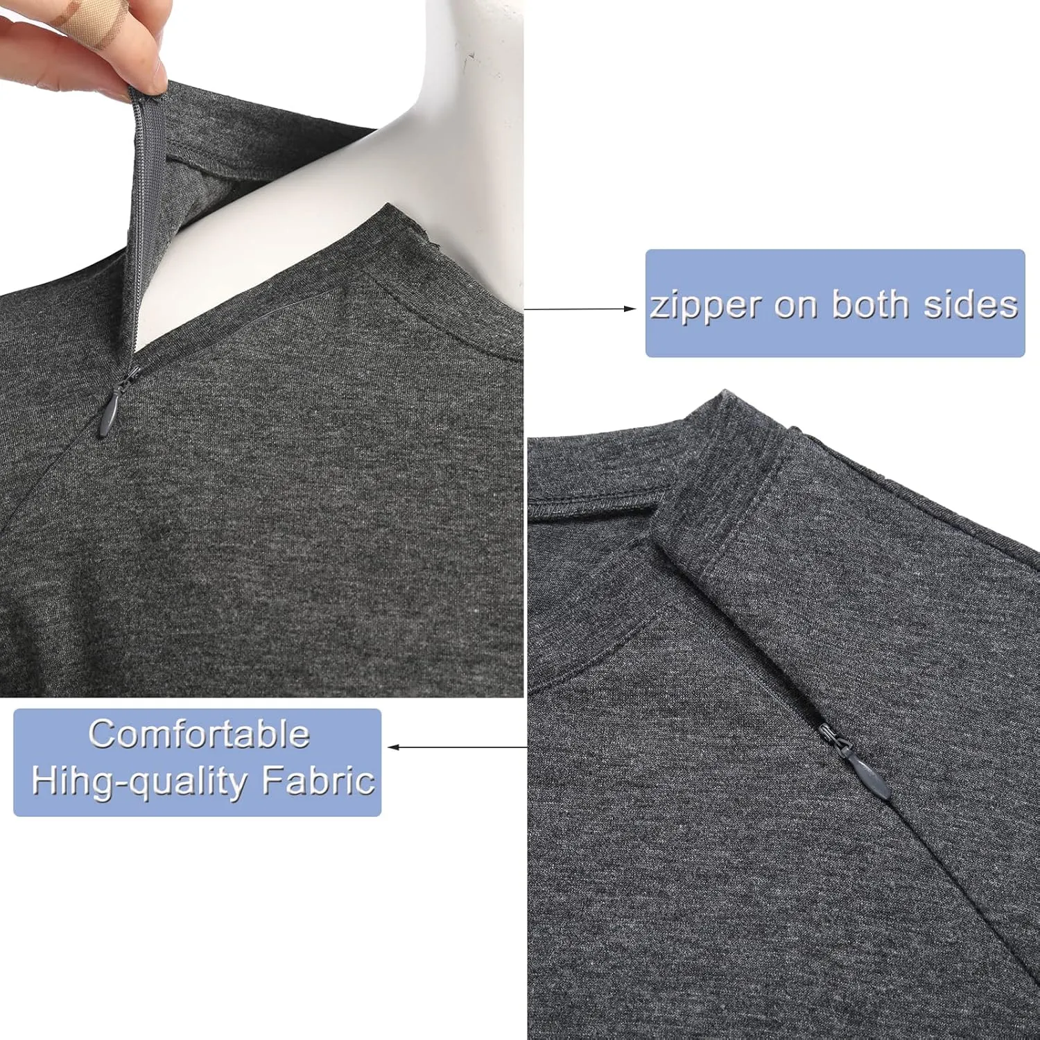 Deyeek Unisex Chemo Port Shirts Post Shoulder Surgery Recovery Shirts Tear Away Side Zippers Off Full Open Chemo Clothing