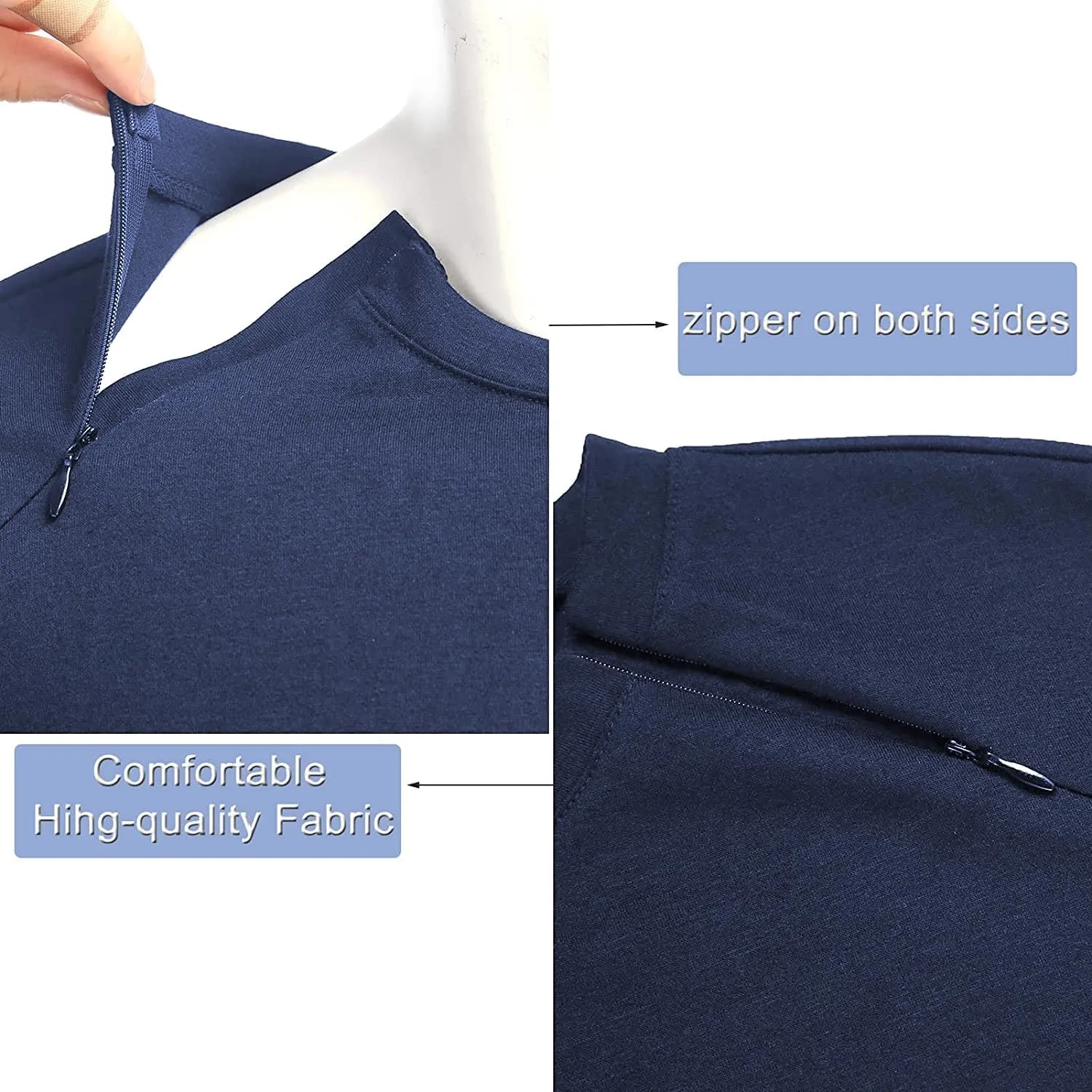 Deyeek Unisex Chemo Port Shirts Post Shoulder Surgery Recovery Shirts Tear Away Side Zippers Off Full Open Chemo Clothing
