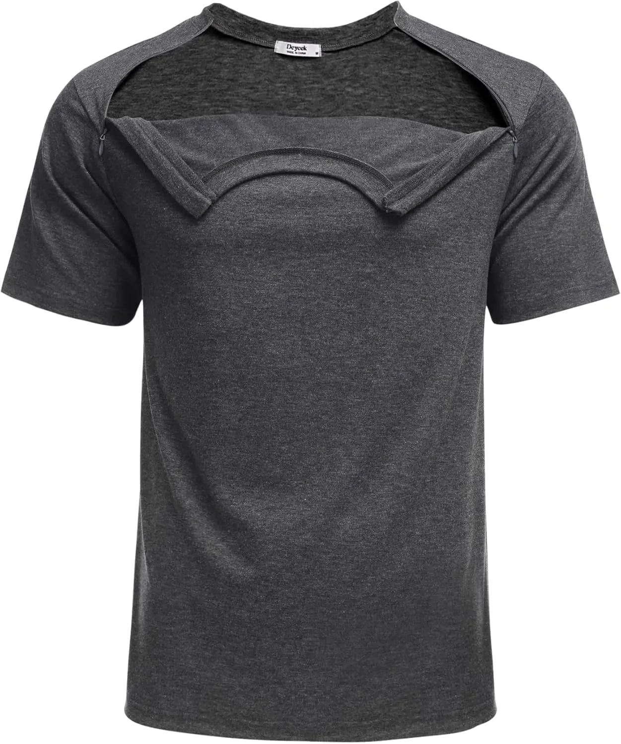 Deyeek Unisex Chemo Port Shirts Post Shoulder Surgery Recovery Shirts Tear Away Side Zippers Off Full Open Chemo Clothing