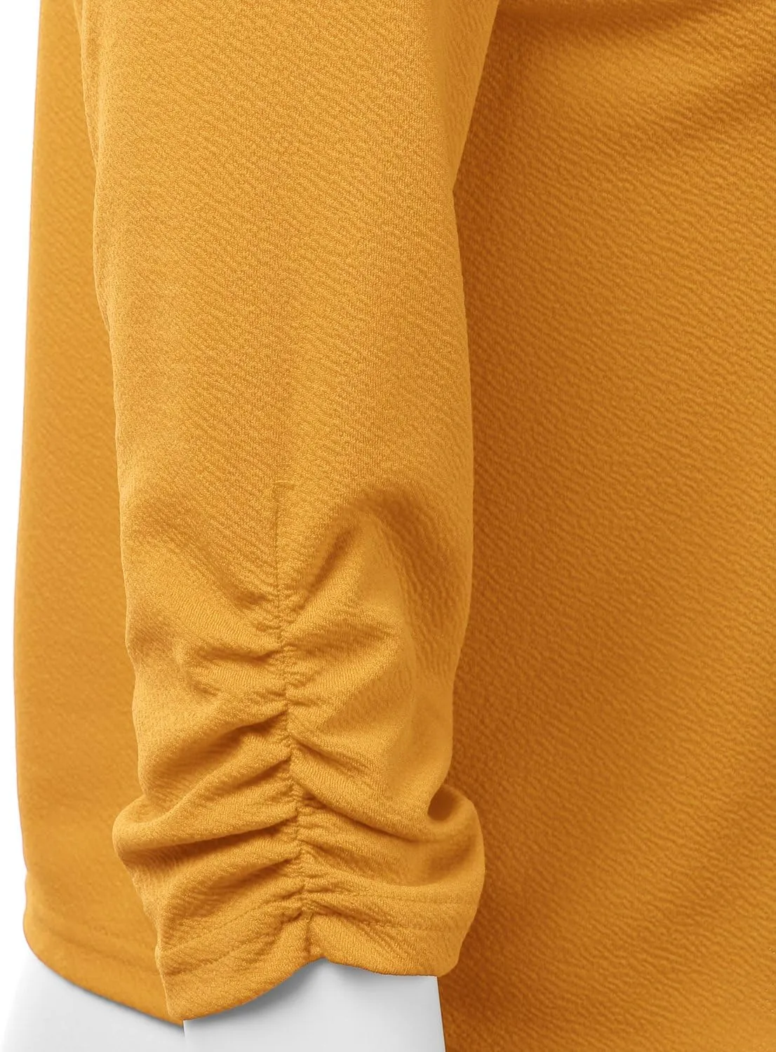 DOUBLJU Ruched 3/4 Sleeve Open Front Draped Blazers Business Casual Basic Work Jackets for Womens Clothes with Plus Size