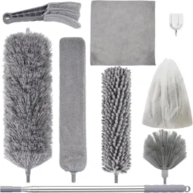 Dusters for Cleaning, 9 in 1 Kit 100 Feather Duster with Extension Pole, Retractable Bendable Washable, Cobweb Duster Chenille Gap Dust Brush Blind Duster for Cleaning High Ceiling Fans Furniture