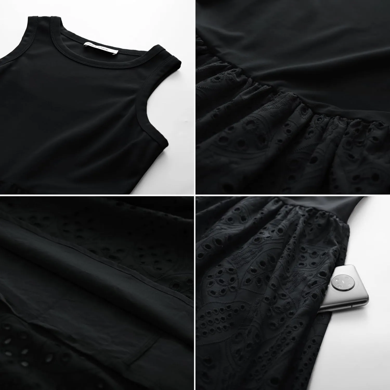 GRACE KARIN Women's Summer Sleeveless Tank Dress A Line Midi Dress Eyelet Crewneck Casual Holiday Dress with Pockets