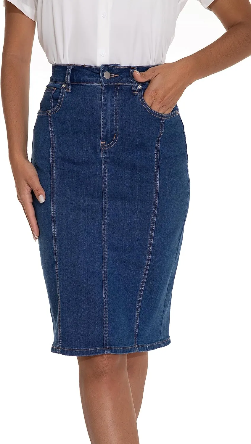 GUANYY Womens Denim Skirt-High Waisted Knee Length Slim Fit Pencil Stretch Jean Skirt