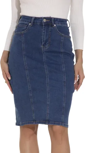 GUANYY Womens Denim Skirt-High Waisted Knee Length Slim Fit Pencil Stretch Jean Skirt