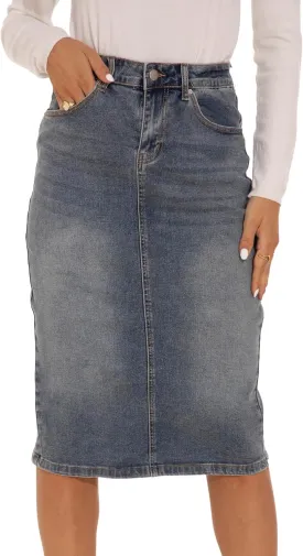 GUANYY Womens Denim Skirt-High Waisted Knee Length Slim Fit Pencil Stretch Jean Skirt