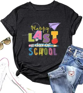 Happy Last Day of School Shirt for Women in My Last Day of School Era Letter Print Tshirt Graduation Teacher Casual Tee