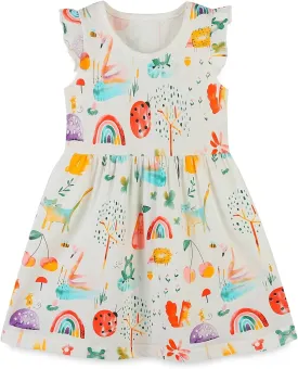 HILEELANG Little Girls Cotton Dress Sleeveless Casual Summer Sundress Flower Printed Jumper Skirt
