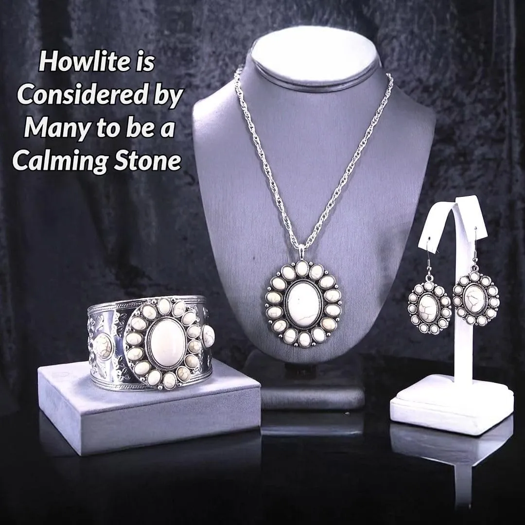 Howlite Jewelry Sets for Women - Turquoise Inspired Western Cowgirl Accessories - Beautiful Statement Necklace Earrings & Cuff Bracelet Set Southwestern Chunky Necklaces Costume Jewelry Birthday