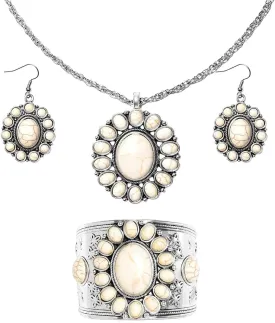 Howlite Jewelry Sets for Women - Turquoise Inspired Western Cowgirl Accessories - Beautiful Statement Necklace Earrings & Cuff Bracelet Set Southwestern Chunky Necklaces Costume Jewelry Birthday