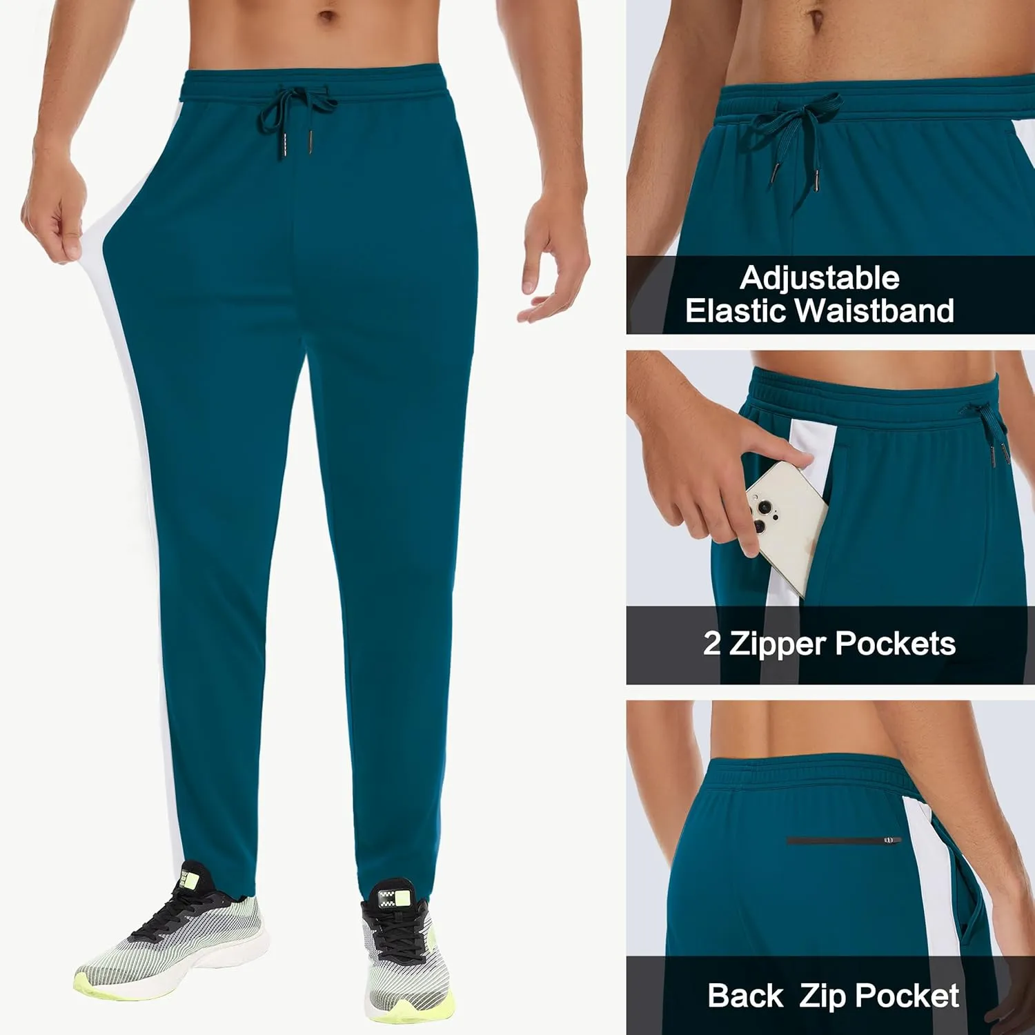 JWM Men's Sweatpants Zipper Legs Bottom - Tapered Track Traning Running Athletic Workout Basketball Slim Fit Pant Zip Pockets