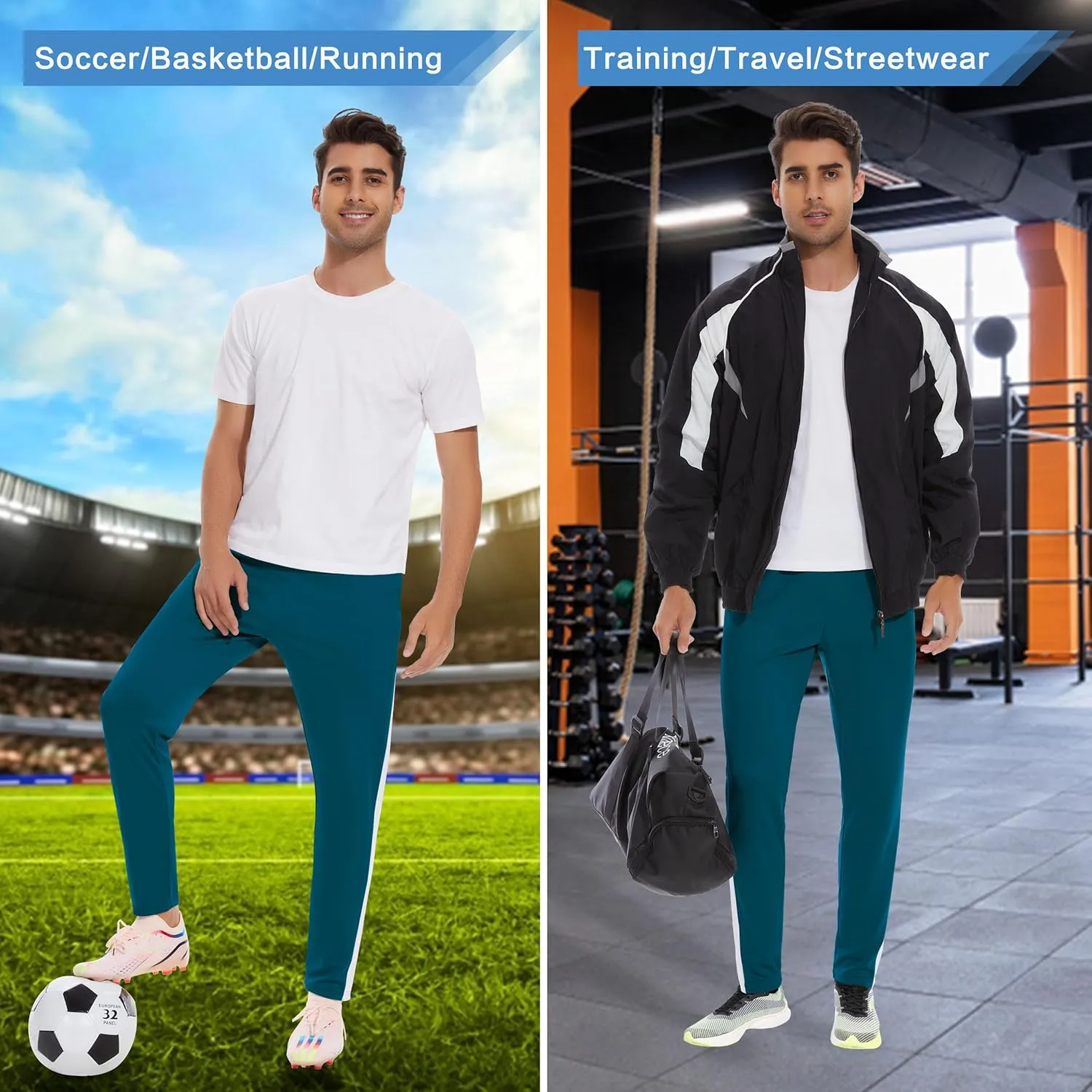 JWM Men's Sweatpants Zipper Legs Bottom - Tapered Track Traning Running Athletic Workout Basketball Slim Fit Pant Zip Pockets