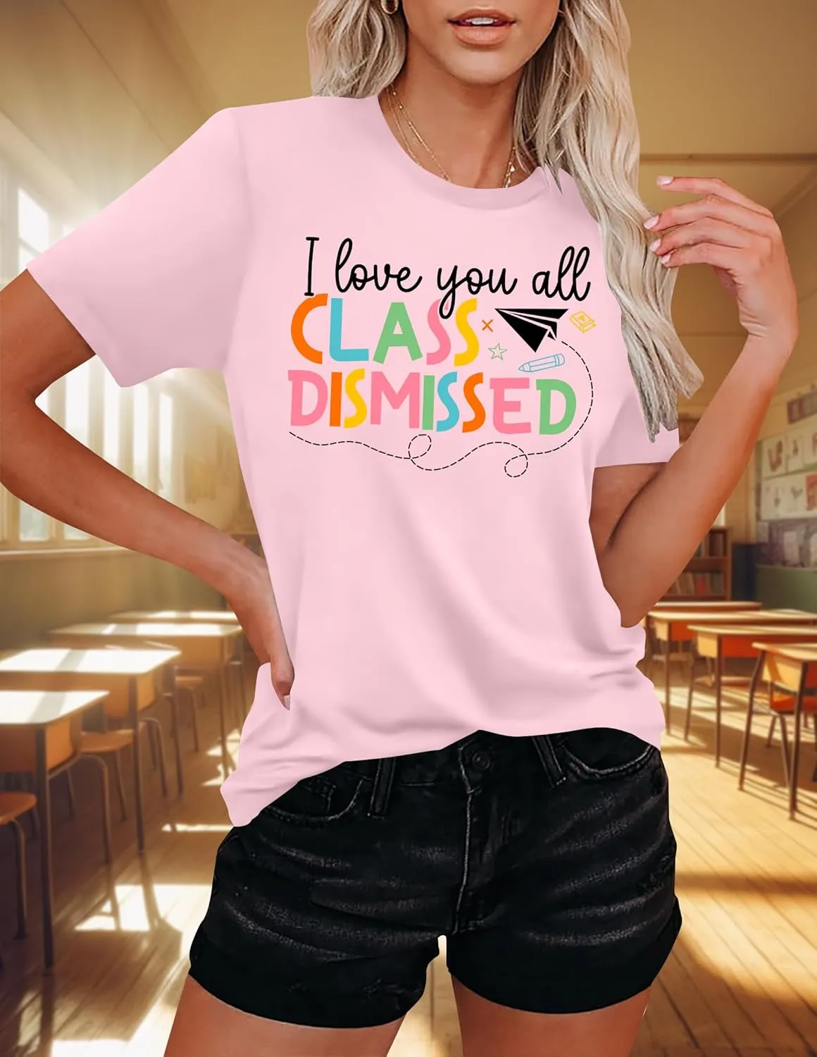 Last Day of School Teacher Shirt School Graduation Tee Teach Letter Print T Shirt Teacher Summer Holiday Tops