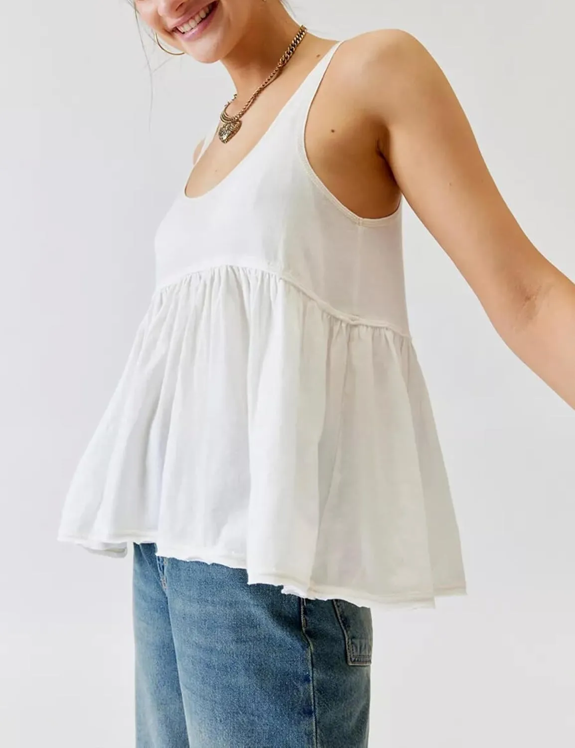 Lumister Womens Cute Babydoll Tops Sleeveless Ruffle Strap Causal T Shirts Tank Summer Tops 2025
