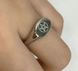 Pentagram Engraved Pentacle Star High Polished Stainless Steel Limited Edition Ring