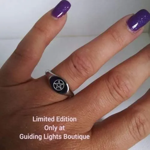 Pentagram Engraved Pentacle Star High Polished Stainless Steel Limited Edition Ring