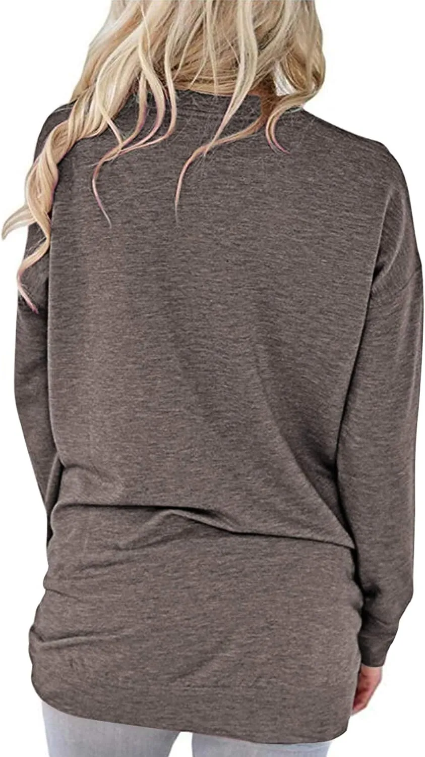 PLOKNRD Women Casual Round Neck Long Sleeve Fit Tunic Top Baggy Comfy Blouse with Pockets