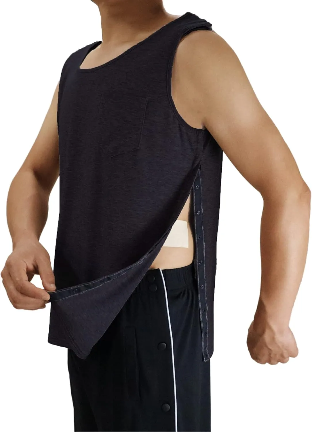 Post Surgery Shirts Shoulder Arm Broken Breast Recovery Tank Tops Clothing Snap Open Sleeveless Shirt Unisex Size
