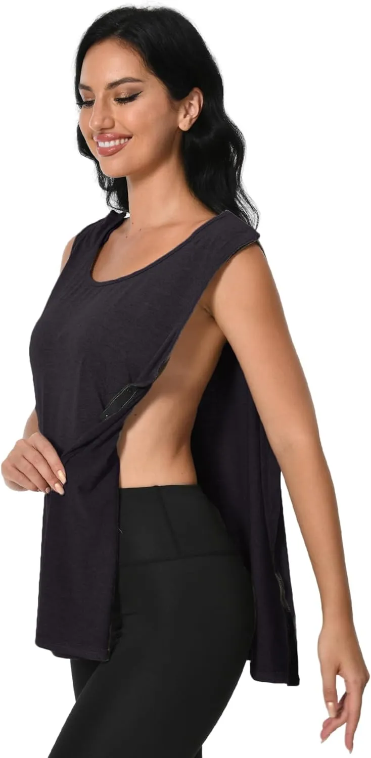 Post Surgery Shirts Shoulder Arm Broken Breast Recovery Tank Tops Clothing Snap Open Sleeveless Shirt Unisex Size