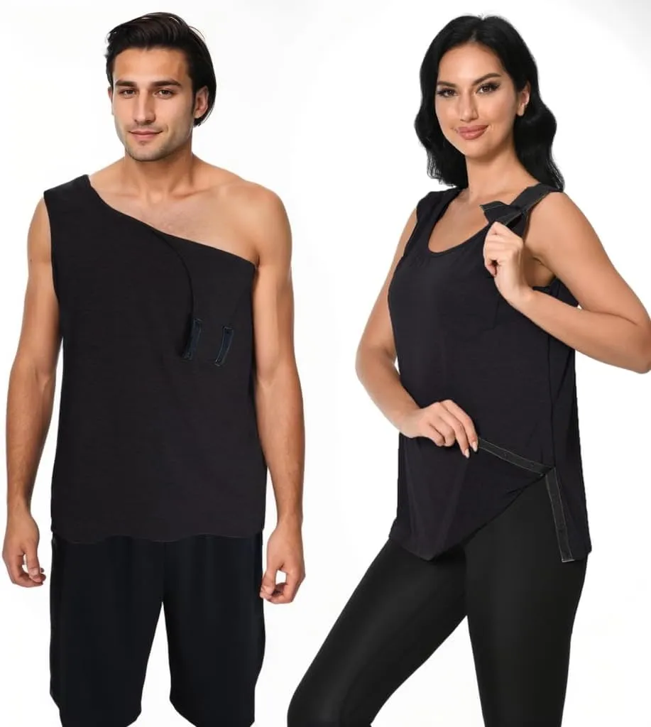 Post Surgery Shirts Shoulder Arm Broken Breast Recovery Tank Tops Clothing Snap Open Sleeveless Shirt Unisex Size