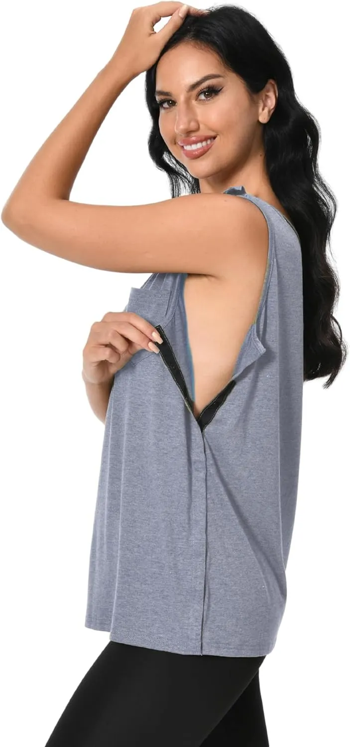 Post Surgery Shirts Shoulder Arm Broken Breast Recovery Tank Tops Clothing Snap Open Sleeveless Shirt Unisex Size