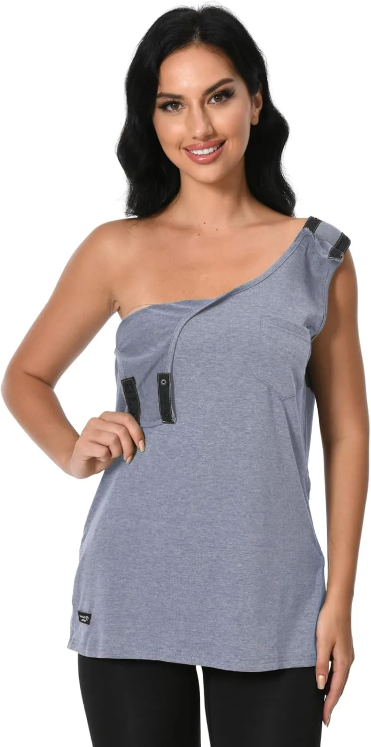 Post Surgery Shirts Shoulder Arm Broken Breast Recovery Tank Tops Clothing Snap Open Sleeveless Shirt Unisex Size