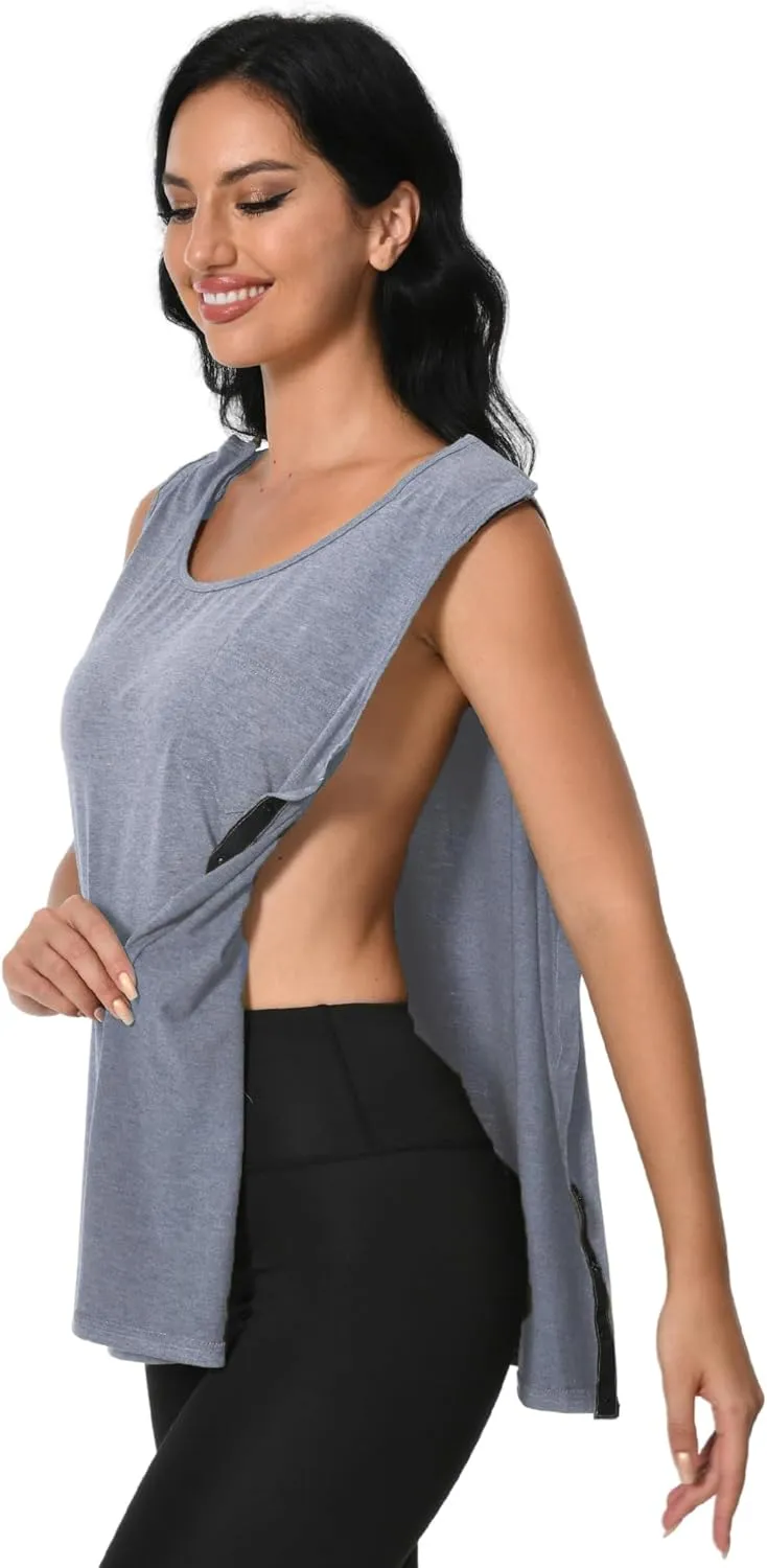 Post Surgery Shirts Shoulder Arm Broken Breast Recovery Tank Tops Clothing Snap Open Sleeveless Shirt Unisex Size