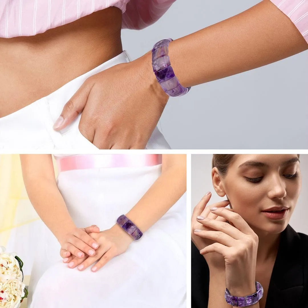 Shop LC Birthstone Bracelets for Women Trendy - Friendship Charm Cuff Gemstone Bracelets for Men - Bangle Boho Stretch Beaded Jewelry for Anxiety & Stress Birthday Gifts
