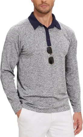 Tanst Sky Mens Polo Shirts 3 Button Quick Dry Performance Long Sleeve Collared Golf Shirt