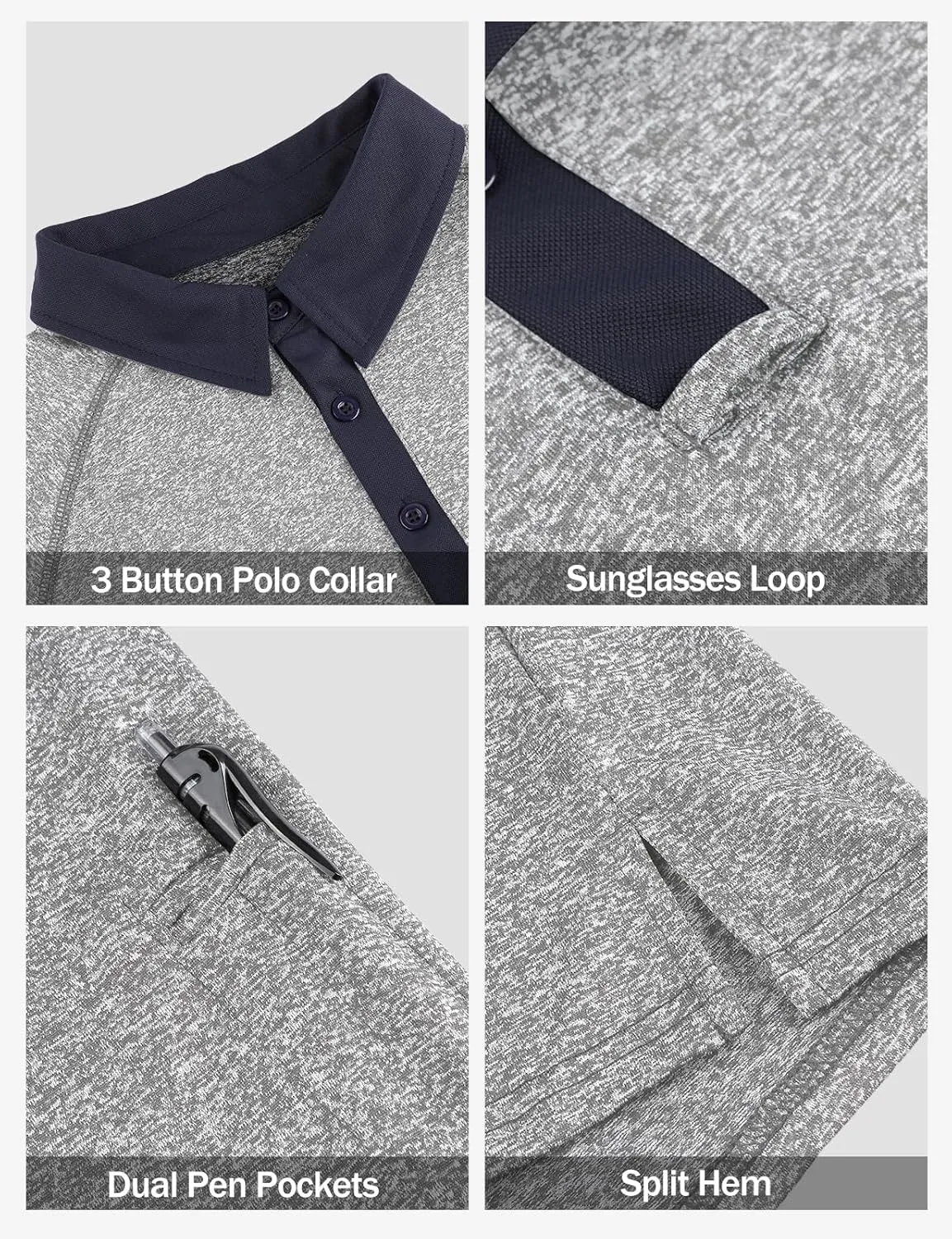Tanst Sky Mens Polo Shirts 3 Button Quick Dry Performance Long Sleeve Collared Golf Shirt